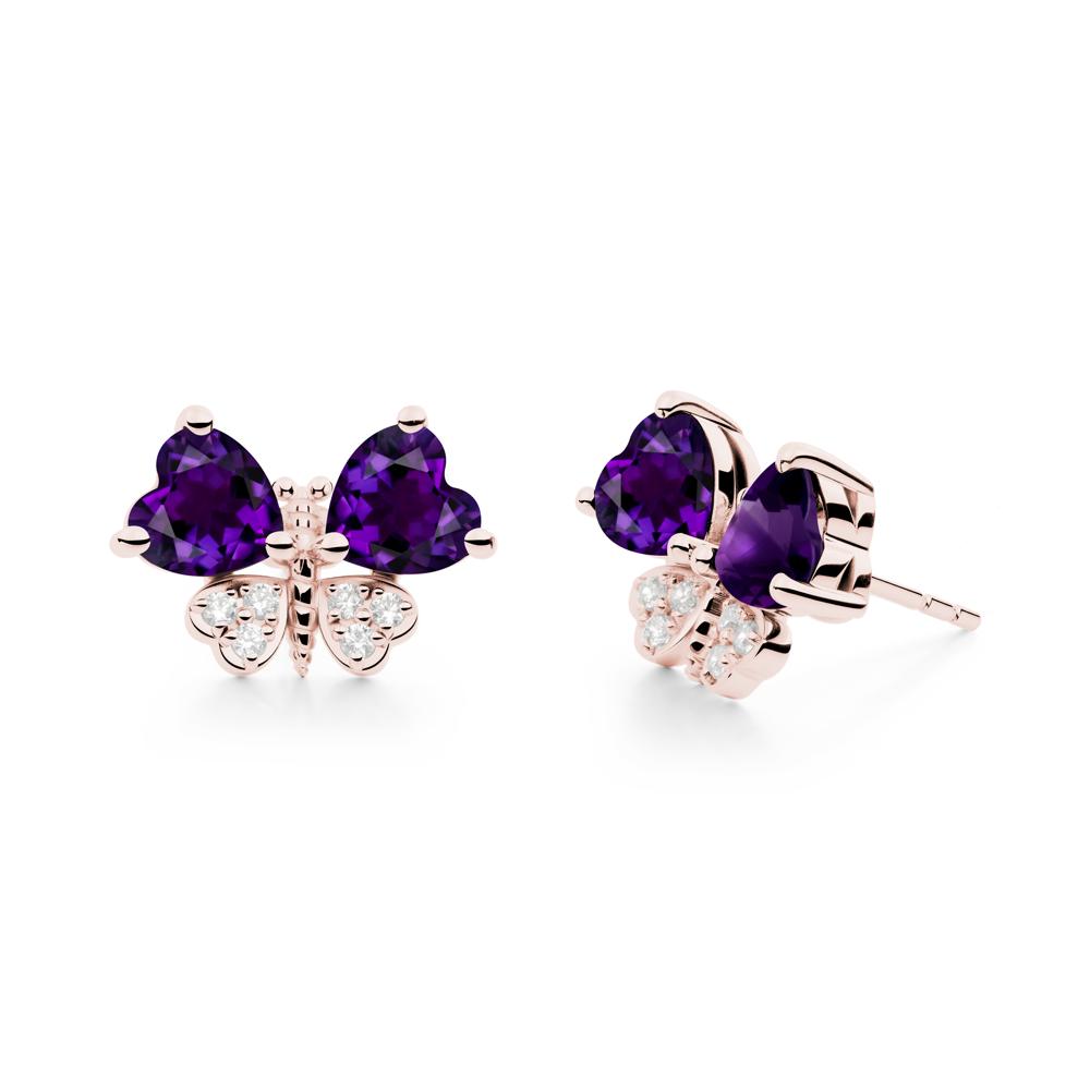 Amethyst Heart Shaped Wings Butterfly Stud Earrings - LUO Jewelry #metal_18k rose gold