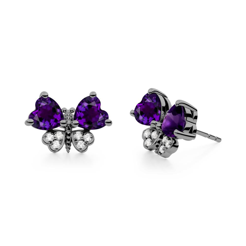 Amethyst Heart Shaped Wings Butterfly Stud Earrings - LUO Jewelry #metal_black finish sterling silver