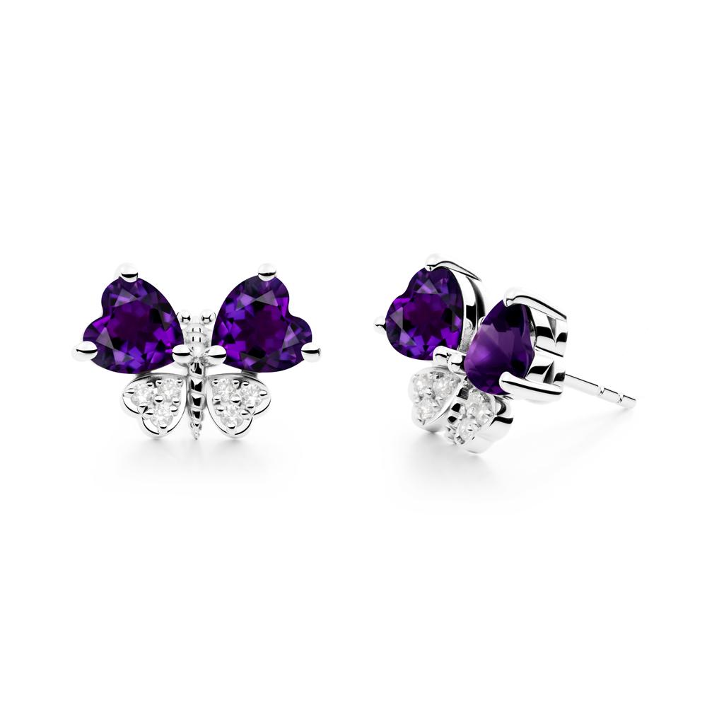 Amethyst Heart Shaped Wings Butterfly Stud Earrings - LUO Jewelry #metal_sterling silver
