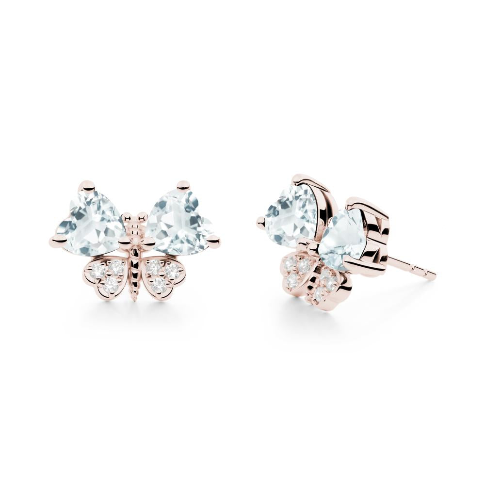 Heart Shaped Wings Butterfly Aquamarine Earrings - LUO Jewelry #metal_14k rose gold