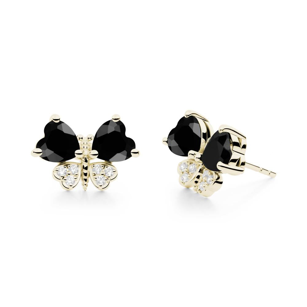 Heart Black Spinel Wings Butterfly Stud Earrings - LUO Jewelry #metal_14k yellow gold