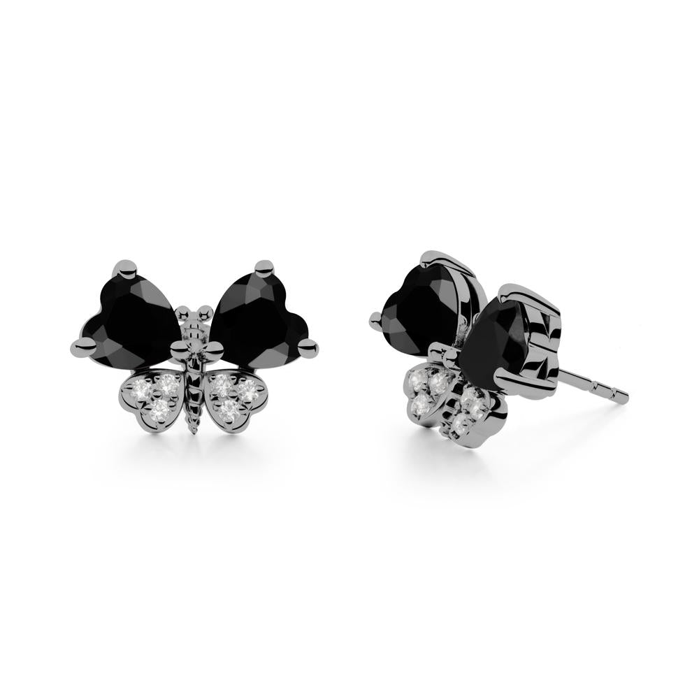 Heart Black Spinel Wings Butterfly Stud Earrings - LUO Jewelry #metal_black finish sterling silver