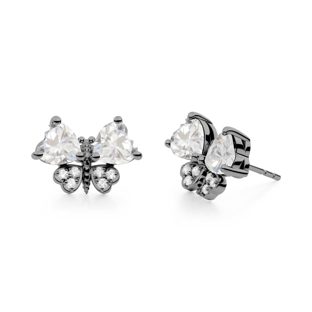 Heart Shaped Wings Butterfly Cubic Zirconia Earrings - LUO Jewelry #metal_black finish sterling silver