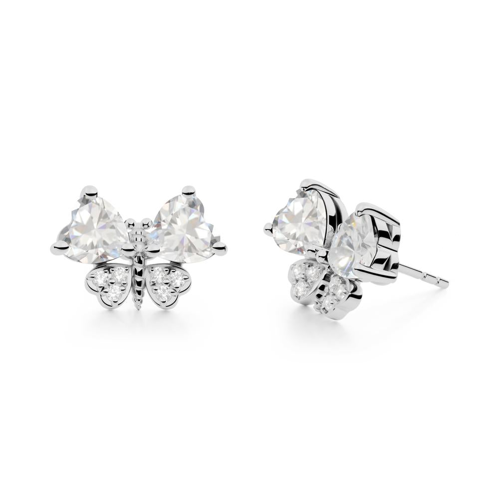 Heart Shaped Wings Butterfly Cubic Zirconia Earrings - LUO Jewelry #metal_platinum