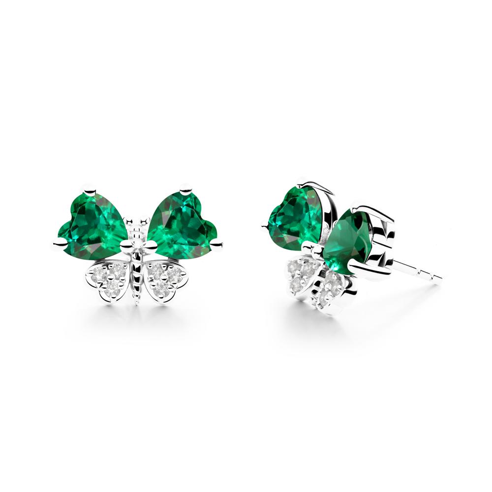 Emerald Heart Shaped Wings Butterfly Stud Earrings - LUO Jewelry #metal_sterling silver