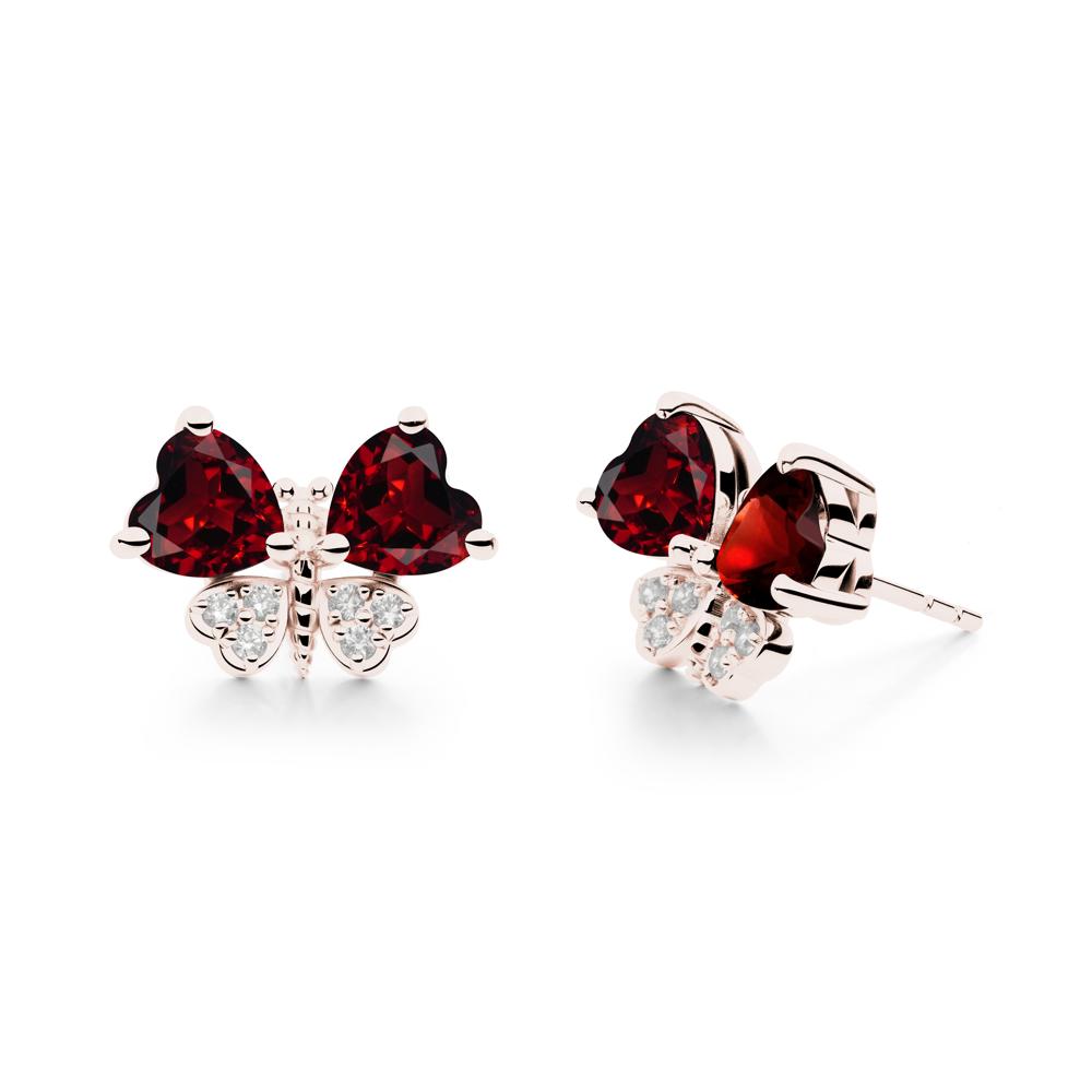 Garnet Heart Shaped Wings Butterfly Stud Earrings - LUO Jewelry #metal_14k rose gold