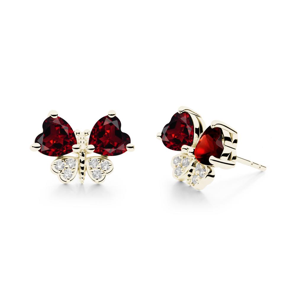Garnet Heart Shaped Wings Butterfly Stud Earrings - LUO Jewelry #metal_14k yellow gold