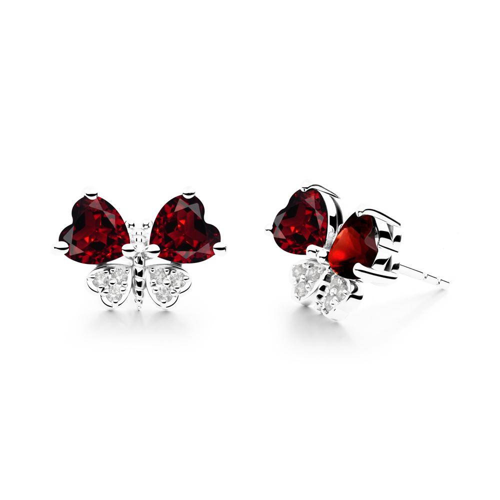 Garnet Heart Shaped Wings Butterfly Stud Earrings - LUO Jewelry #metal_sterling silver