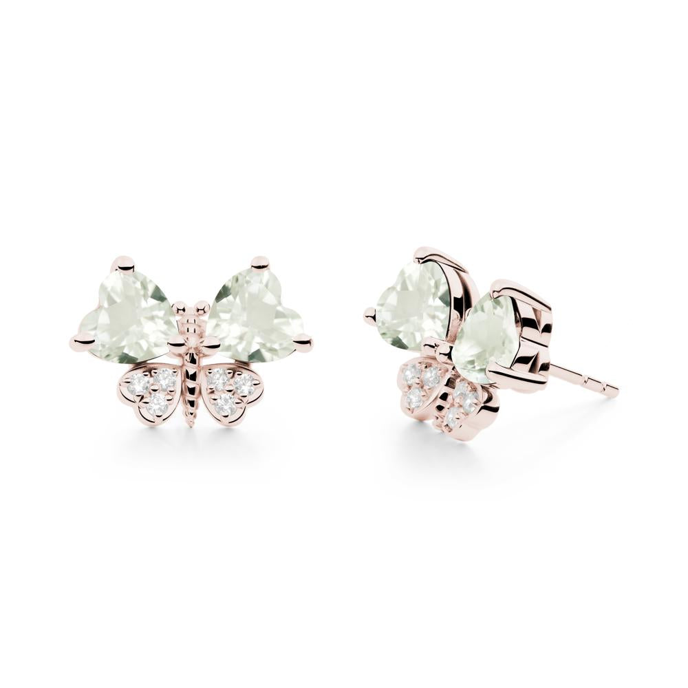 Heart Green Amethyst Wings Butterfly Stud Earrings - LUO Jewelry #metal_14k rose gold
