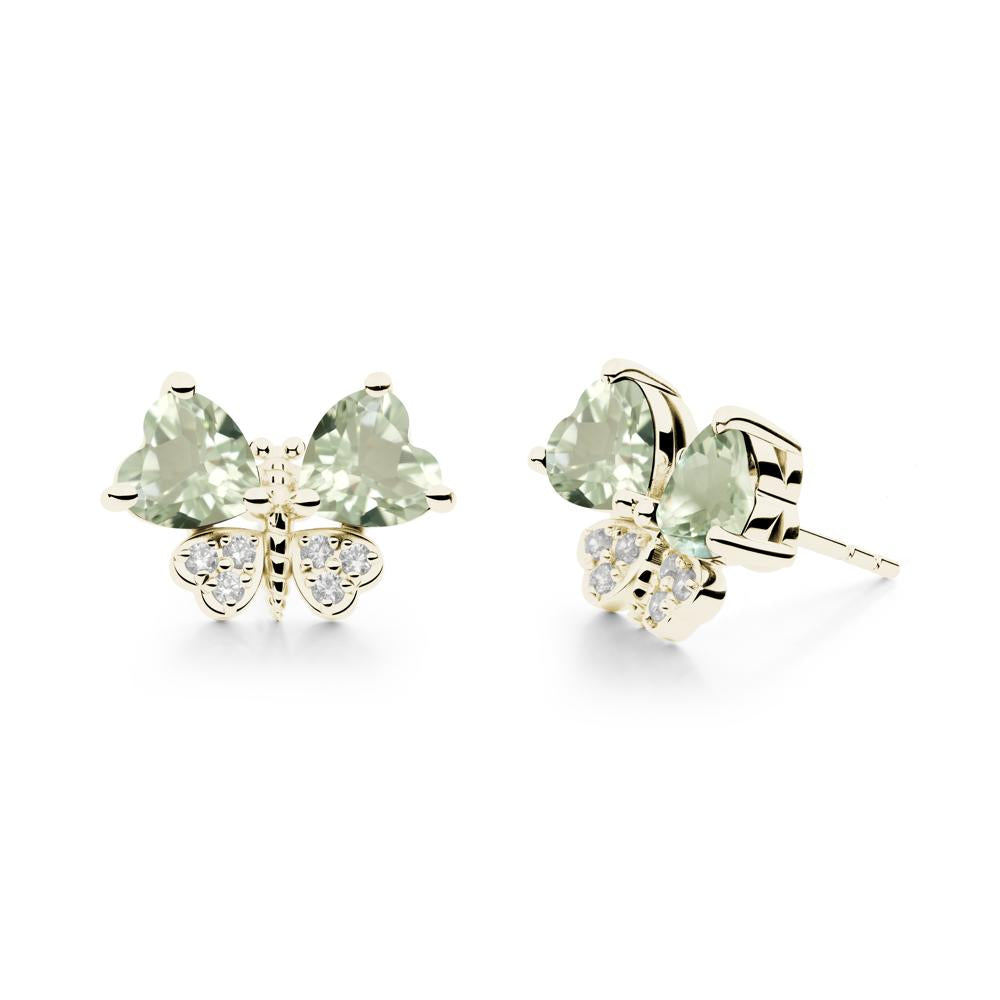 Heart Green Amethyst Wings Butterfly Stud Earrings - LUO Jewelry #metal_14k yellow gold