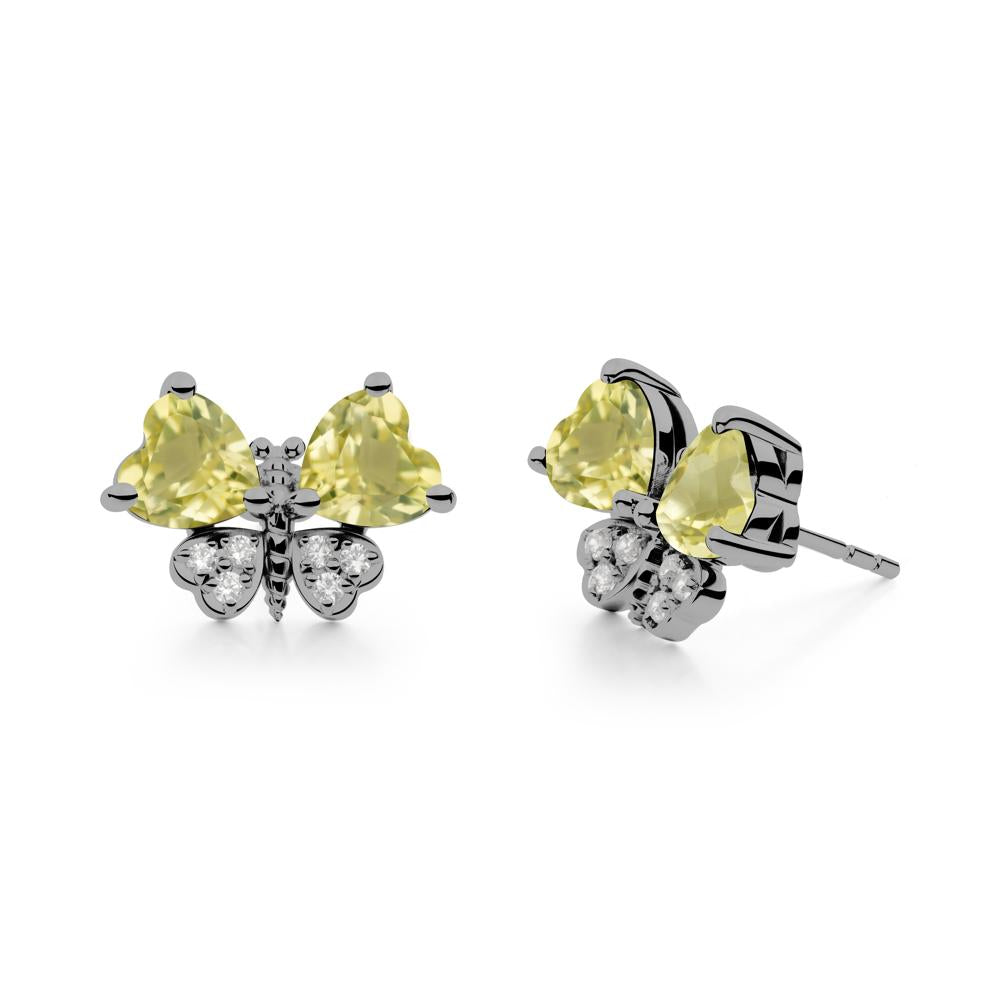 Heart Lemon Quartz Wings Butterfly Stud Earrings - LUO Jewelry #metal_black finish sterling silver