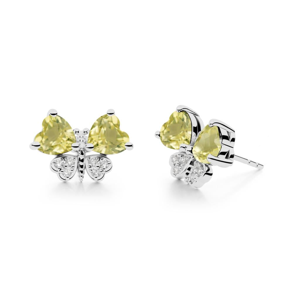 Heart Lemon Quartz Wings Butterfly Stud Earrings - LUO Jewelry #metal_platinum