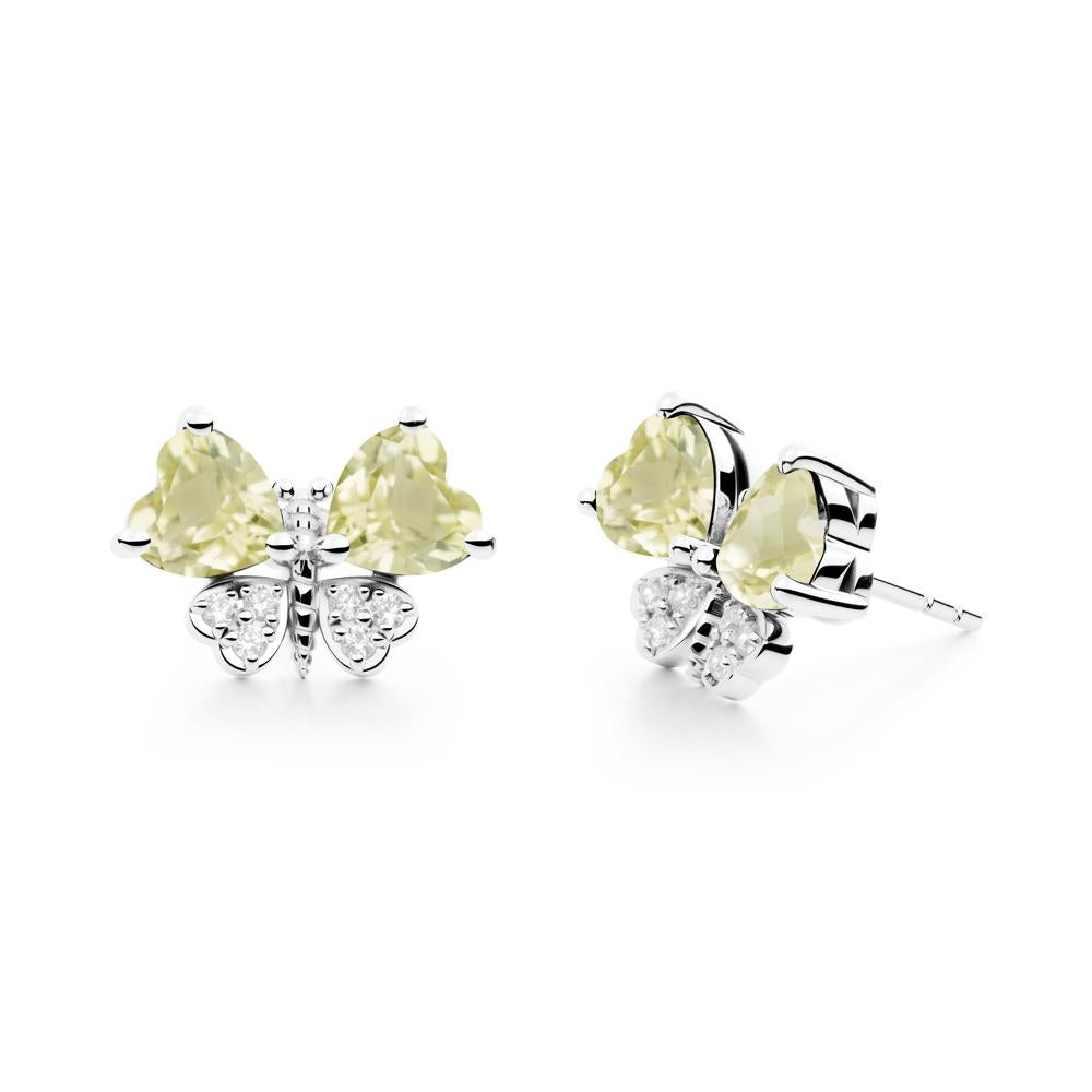 Heart Lemon Quartz Wings Butterfly Stud Earrings - LUO Jewelry #metal_sterling silver