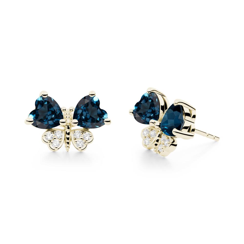 Heart Shaped Wings Butterfly London Blue Topaz Earrings - LUO Jewelry #metal_14k yellow gold