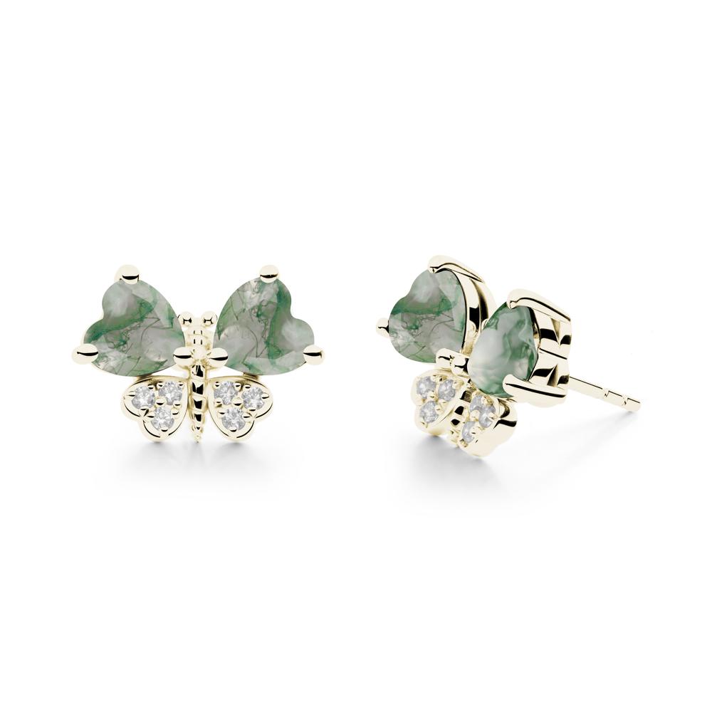 Heart Moss Agate Wings Butterfly Stud Earrings - LUO Jewelry #metal_14k yellow gold