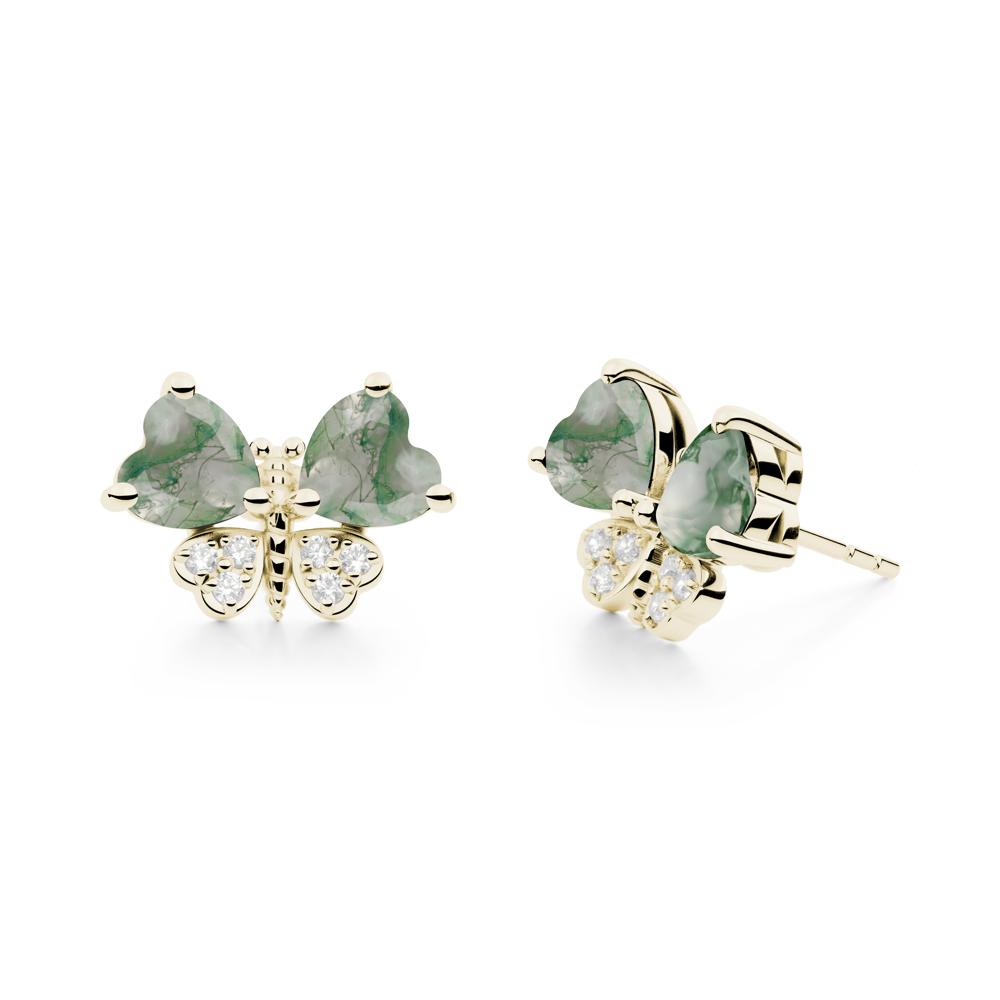 Heart Moss Agate Wings Butterfly Stud Earrings - LUO Jewelry #metal_14k yellow gold