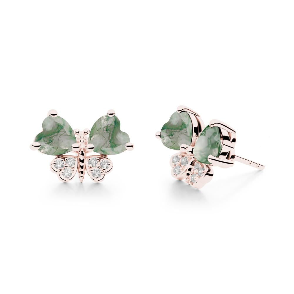 Heart Moss Agate Wings Butterfly Stud Earrings - LUO Jewelry #metal_18k rose gold