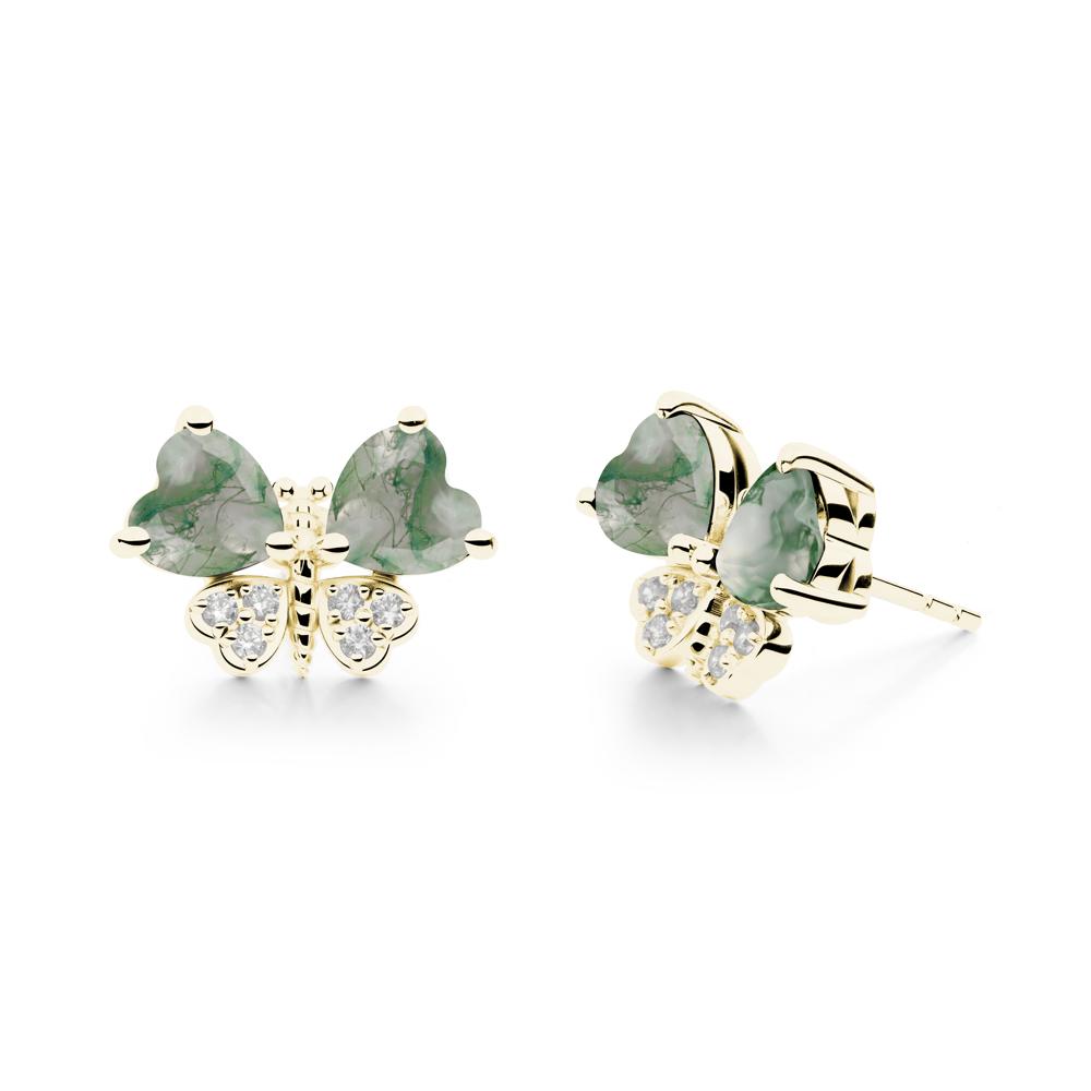 Heart Moss Agate Wings Butterfly Stud Earrings - LUO Jewelry #metal_18k yellow gold