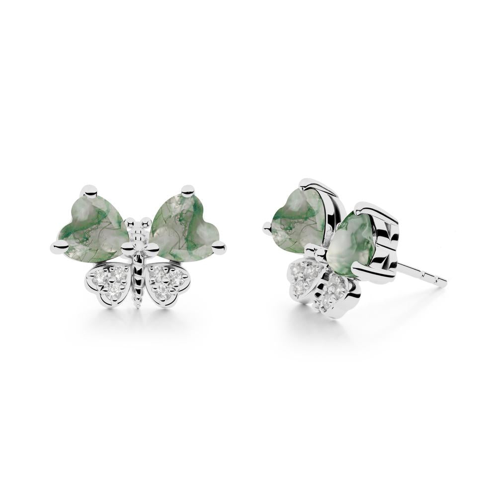 Heart Moss Agate Wings Butterfly Stud Earrings - LUO Jewelry #metal_platinum