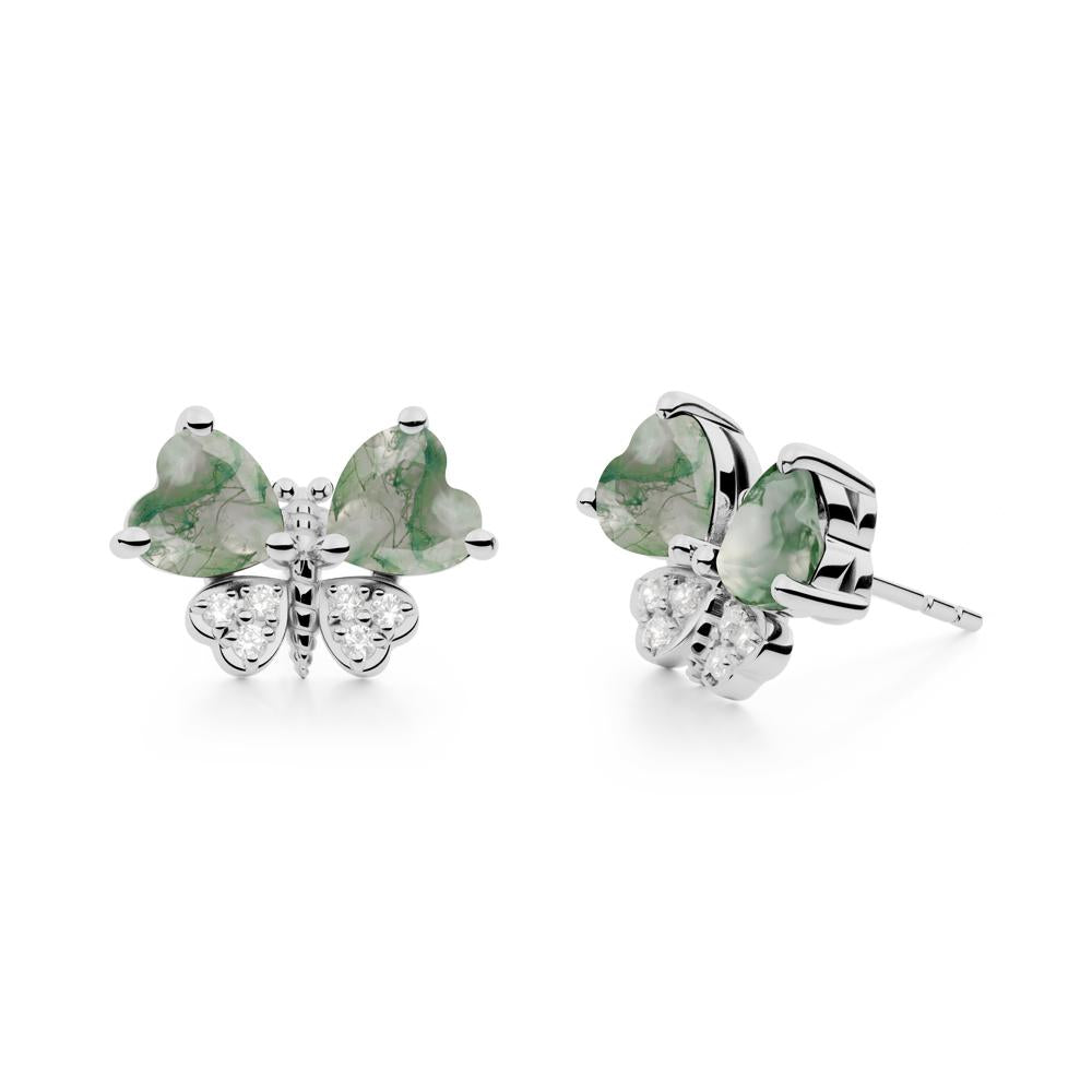 Heart Moss Agate Wings Butterfly Stud Earrings - LUO Jewelry #metal_platinum