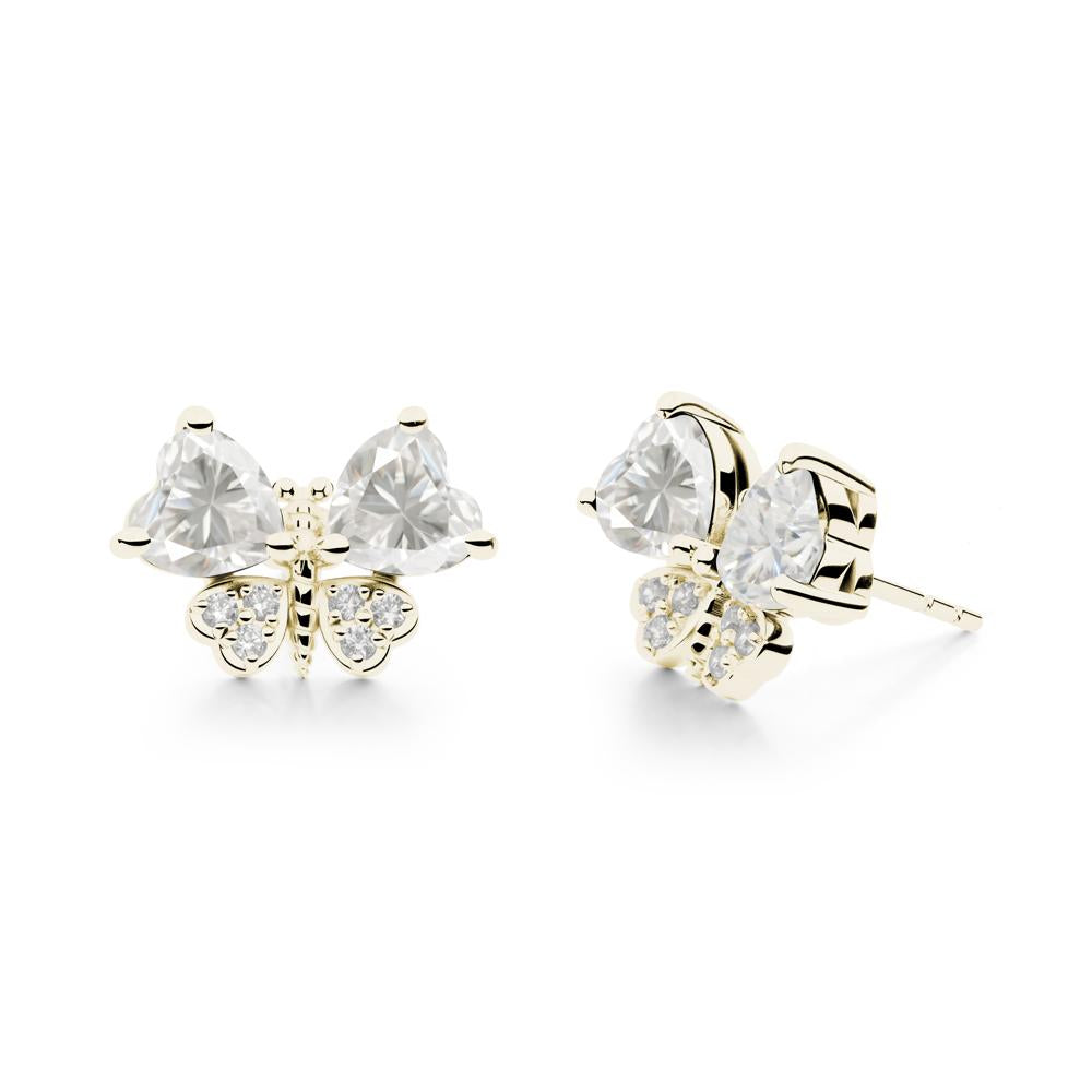 Moissanite Heart Shaped Wings Butterfly Stud Earrings - LUO Jewelry #metal_14k yellow gold