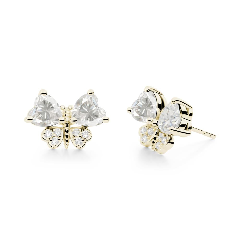 Moissanite Heart Shaped Wings Butterfly Stud Earrings - LUO Jewelry #metal_14k yellow gold