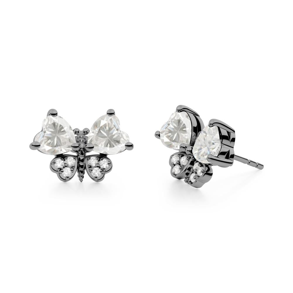 Moissanite Heart Shaped Wings Butterfly Stud Earrings - LUO Jewelry #metal_black finish sterling silver