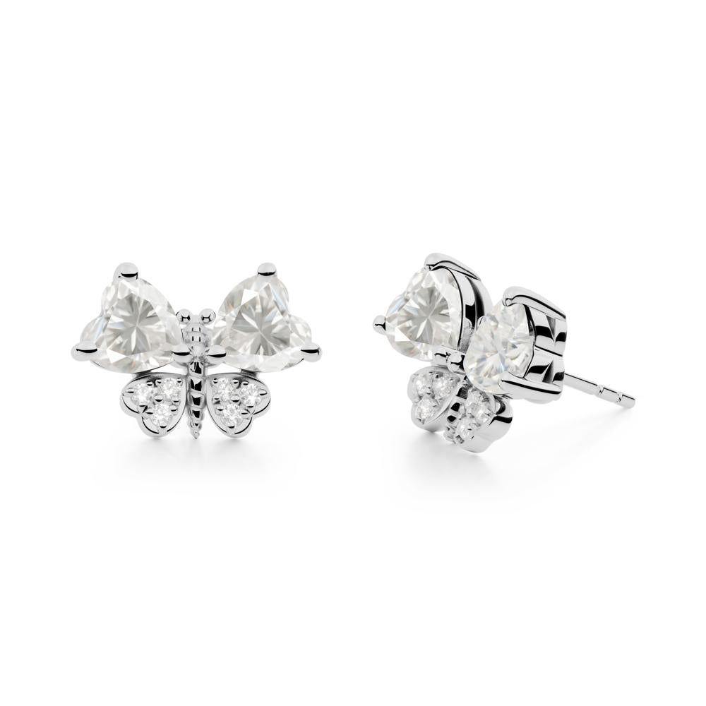 Moissanite Heart Shaped Wings Butterfly Stud Earrings - LUO Jewelry #metal_platinum