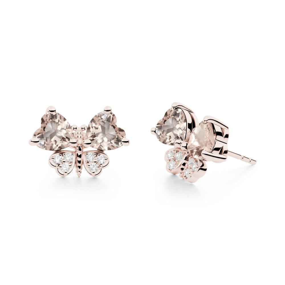 Morganite Heart Shaped Wings Butterfly Stud Earrings - LUO Jewelry #metal_14k rose gold