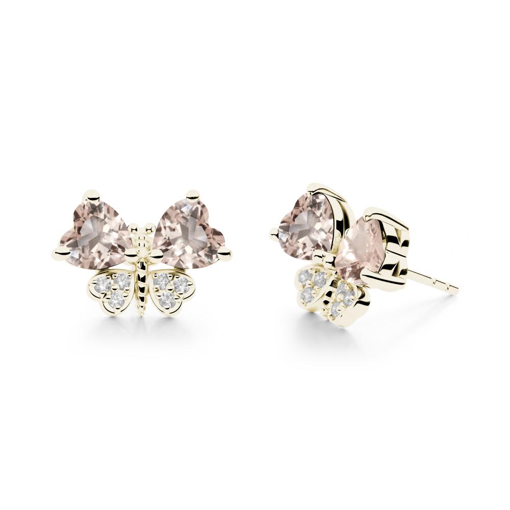 Morganite Heart Shaped Wings Butterfly Stud Earrings - LUO Jewelry #metal_14k yellow gold