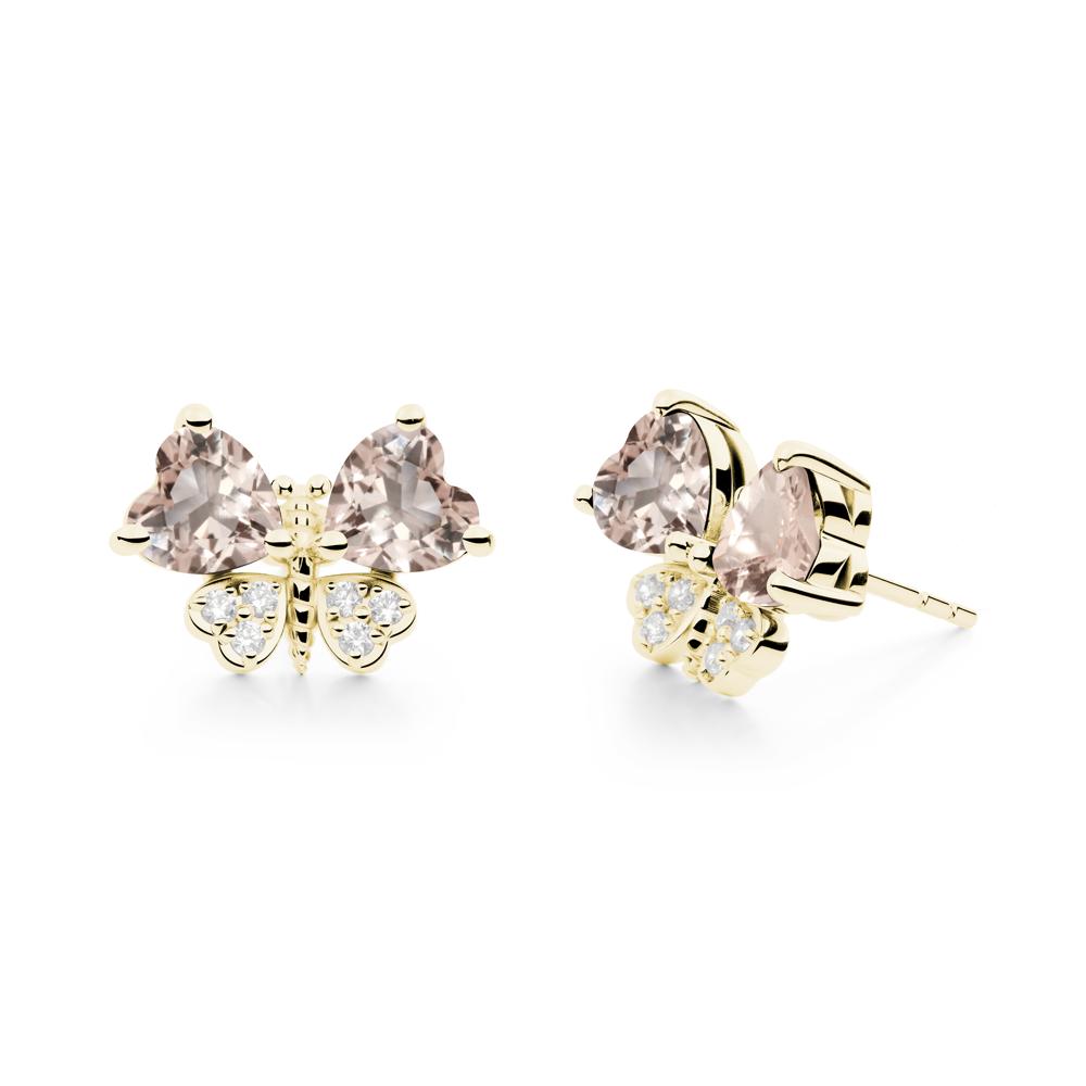 Morganite Heart Shaped Wings Butterfly Stud Earrings - LUO Jewelry #metal_18k yellow gold