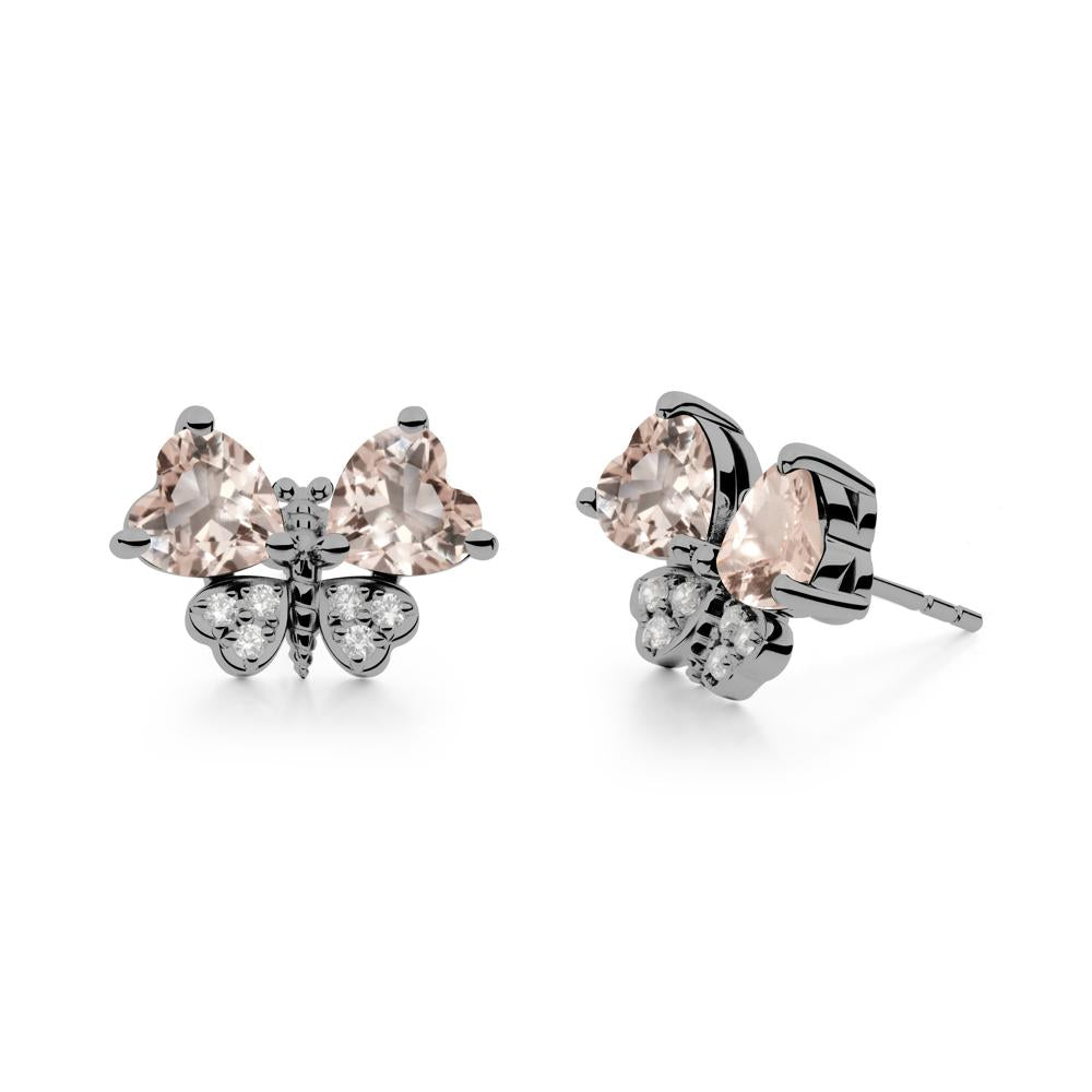 Morganite Heart Shaped Wings Butterfly Stud Earrings - LUO Jewelry #metal_black finish sterling silver
