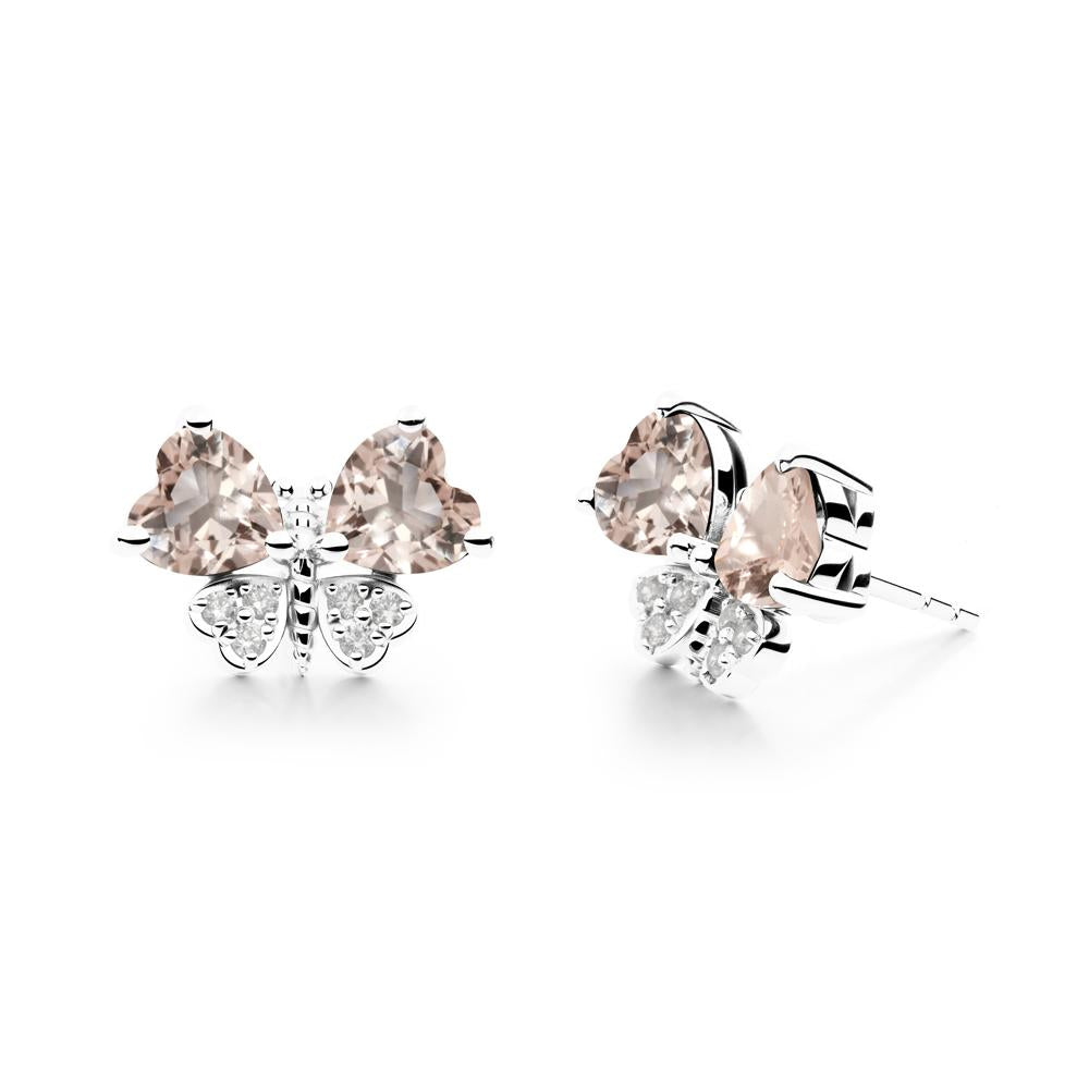 Morganite Heart Shaped Wings Butterfly Stud Earrings - LUO Jewelry #metal_sterling silver