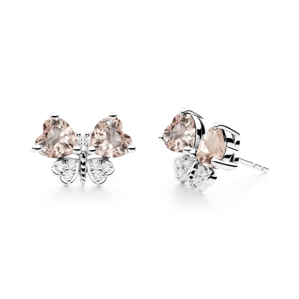 Morganite Heart Shaped Wings Butterfly Stud Earrings - LUO Jewelry #metal_sterling silver