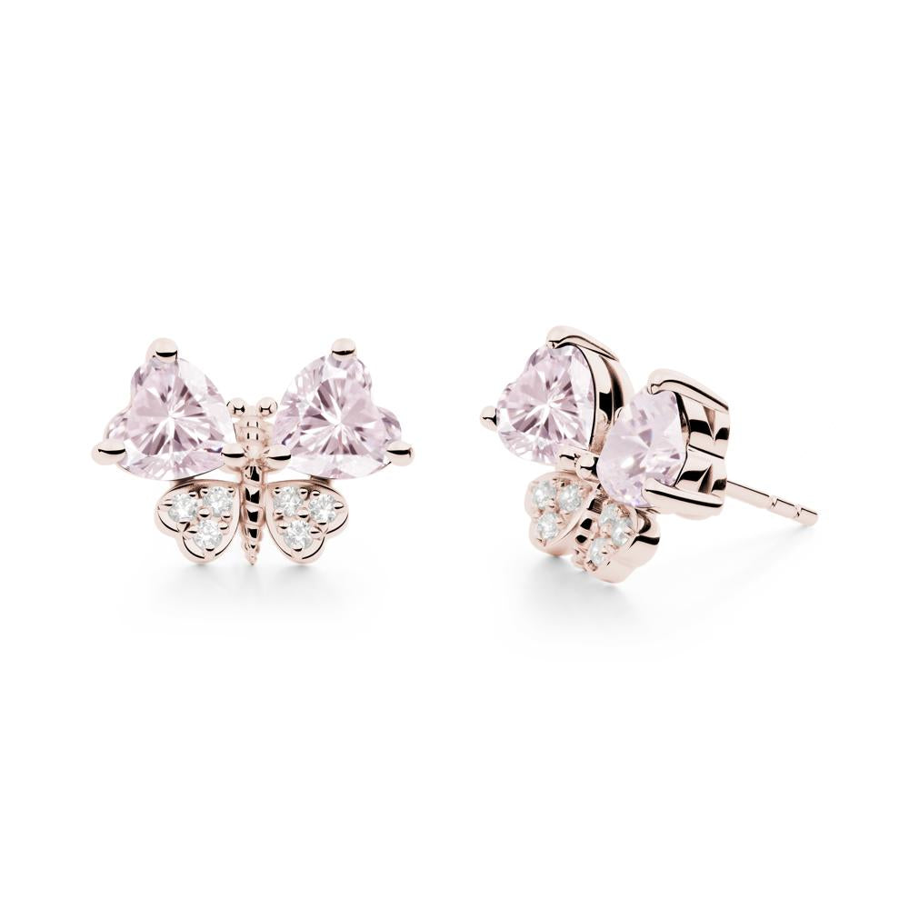 Heart Shaped Wings Butterfly Pink Cubic Zirconia Earrings - LUO Jewelry #metal_14k rose gold