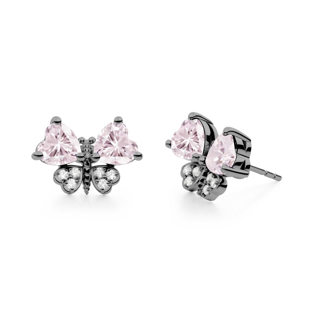 Heart Shaped Wings Butterfly Pink Cubic Zirconia Earrings - LUO Jewelry #metal_black finish sterling silver