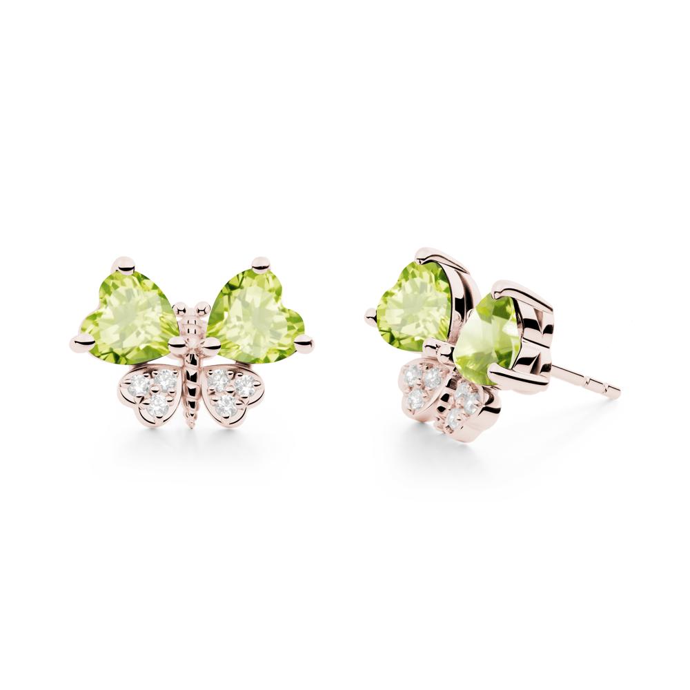 Heart Peridot Wings Butterfly Stud Earrings - LUO Jewelry #metal_14k rose gold