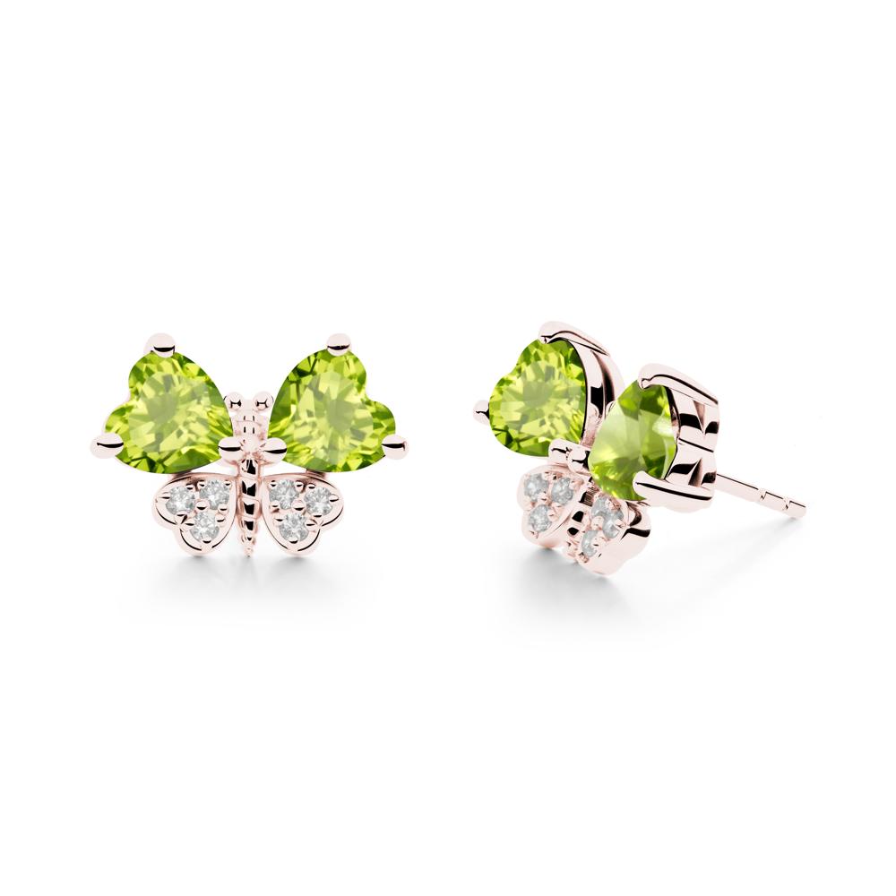 Heart Peridot Wings Butterfly Stud Earrings - LUO Jewelry #metal_18k rose gold