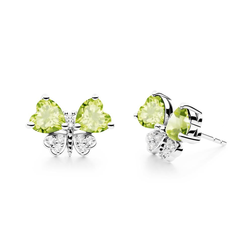 Heart Peridot Wings Butterfly Stud Earrings - LUO Jewelry #metal_18k white gold