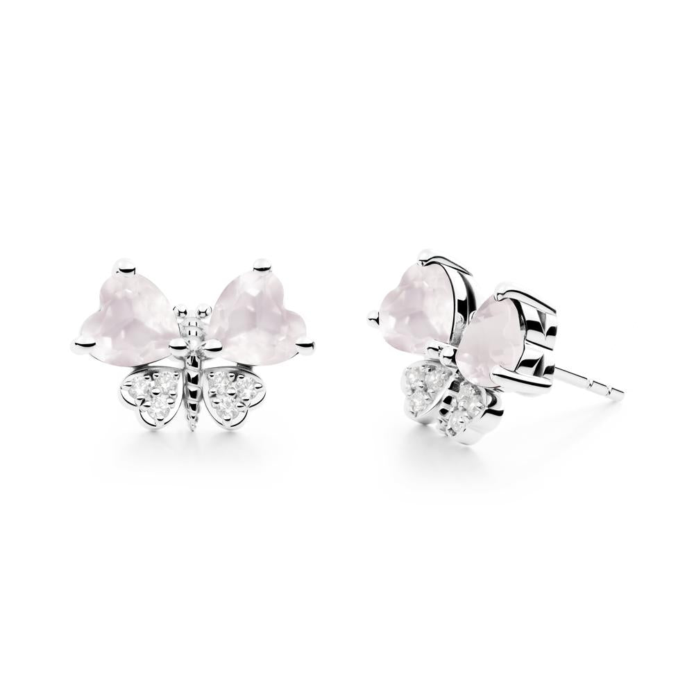 Rose Quartz Heart Shaped Wings Butterfly Stud Earrings - LUO Jewelry #metal_18k white gold