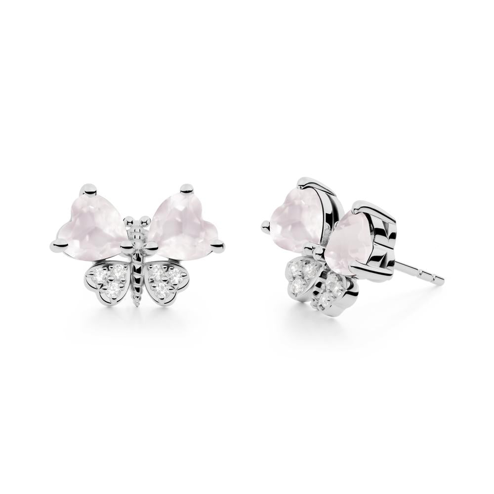 Rose Quartz Heart Shaped Wings Butterfly Stud Earrings - LUO Jewelry #metal_platinum