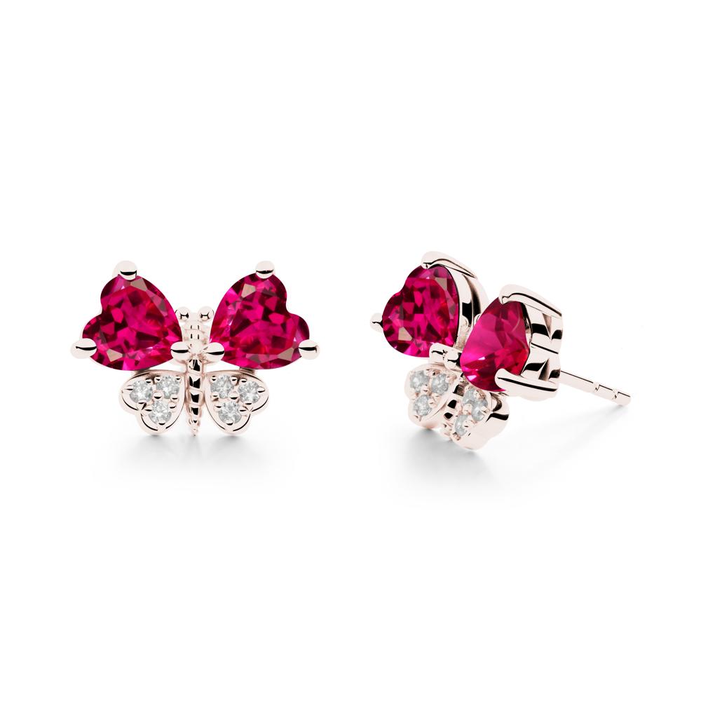 Ruby Heart Shaped Wings Butterfly Stud Earrings - LUO Jewelry #metal_14k rose gold