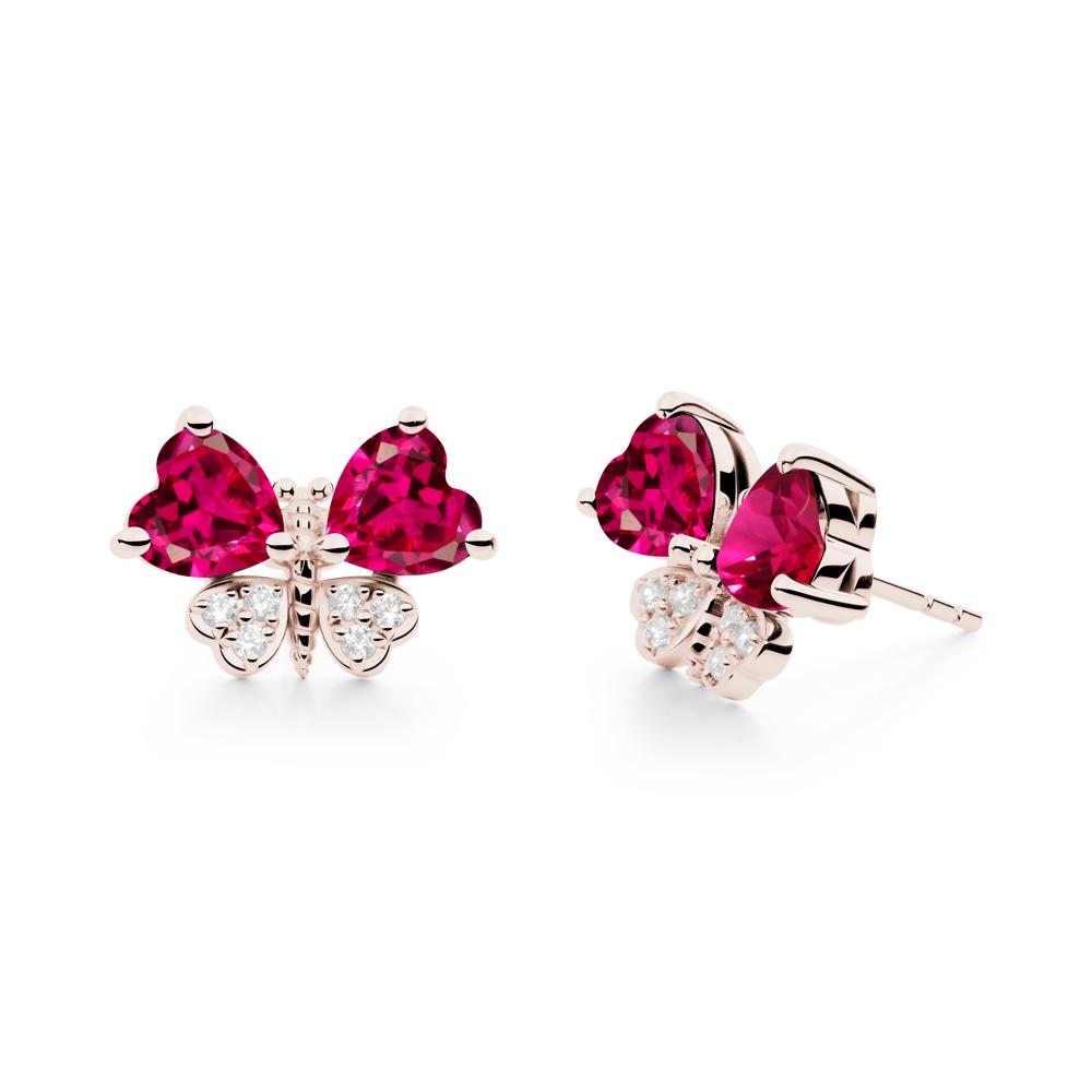 Ruby Heart Shaped Wings Butterfly Stud Earrings - LUO Jewelry #metal_14k rose gold