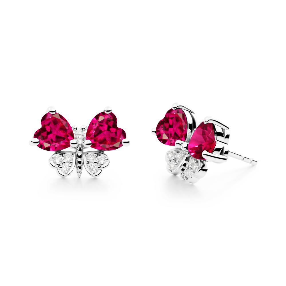 Ruby Heart Shaped Wings Butterfly Stud Earrings - LUO Jewelry #metal_14k white gold