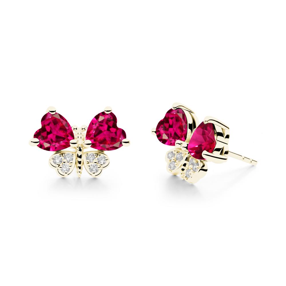 Ruby Heart Shaped Wings Butterfly Stud Earrings - LUO Jewelry #metal_18k yellow gold