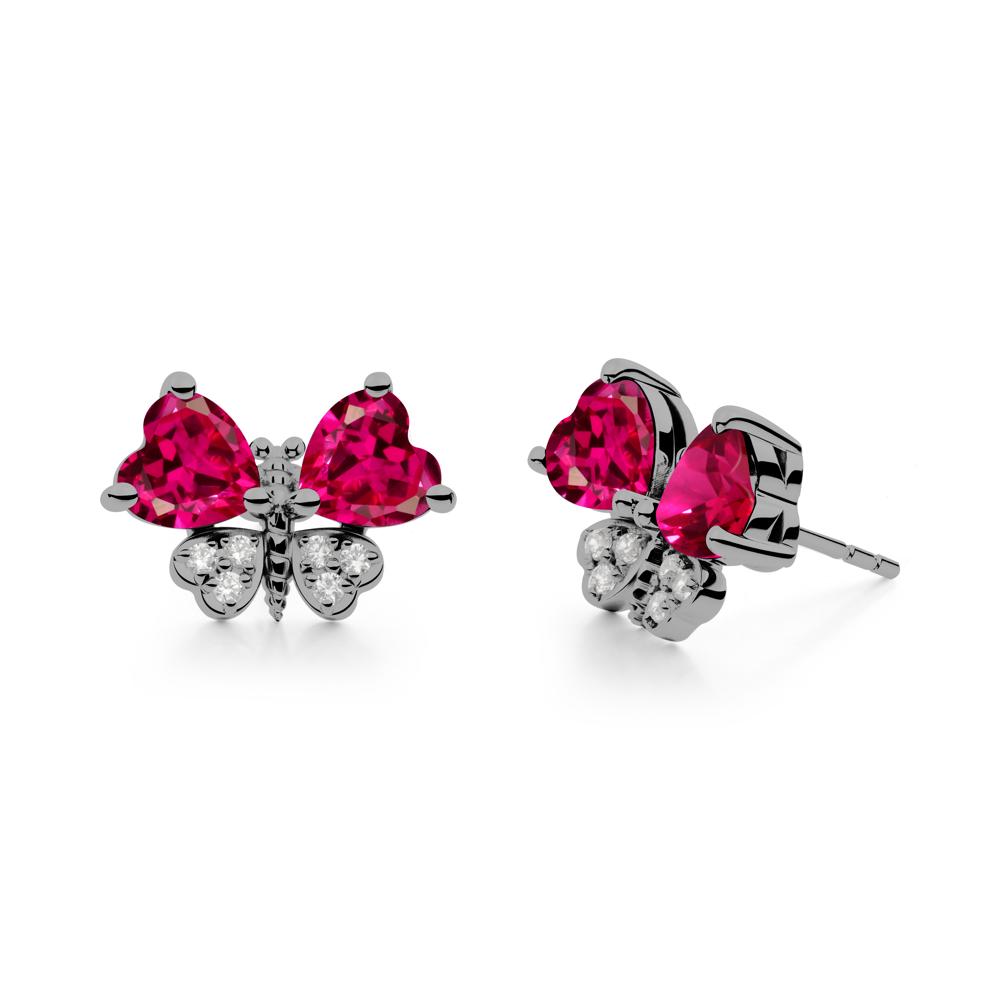 Ruby Heart Shaped Wings Butterfly Stud Earrings - LUO Jewelry #metal_black finish sterling silver