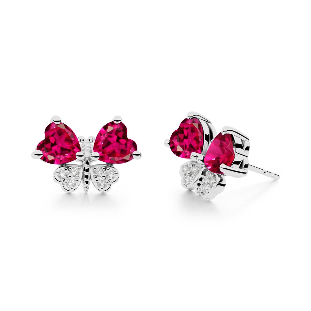 Ruby Heart Shaped Wings Butterfly Stud Earrings - LUO Jewelry #metal_platinum