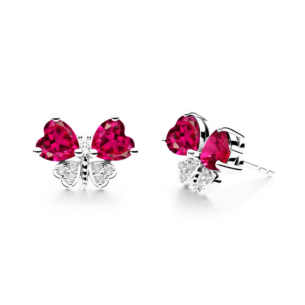 Ruby Heart Shaped Wings Butterfly Stud Earrings - LUO Jewelry #metal_sterling silver