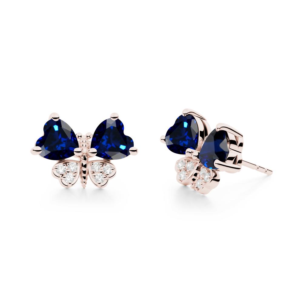 Sapphire Heart Shaped Wings Butterfly Stud Earrings - LUO Jewelry #metal_14k rose gold