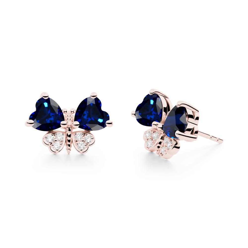 Sapphire Heart Shaped Wings Butterfly Stud Earrings - LUO Jewelry #metal_18k rose gold